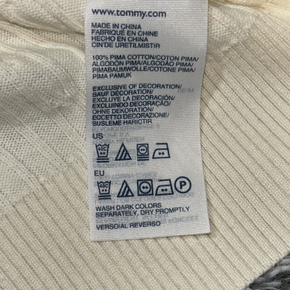 Tommy Hilfiger Sweater Womens L Cable Knit Cream Ivory Pullover Vneck long SIv. - Picture 4 of 5